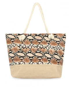 LIGHT BROWN SNAKE SKIN TOTE BAG