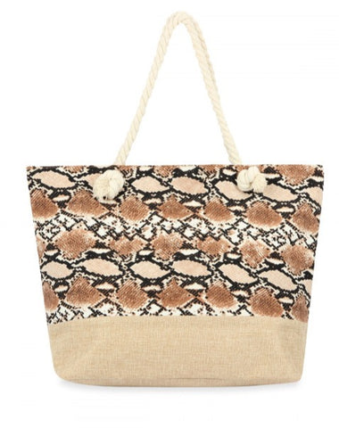 LIGHT BROWN SNAKE SKIN TOTE BAG