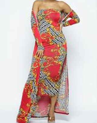 Venechia Print Tube Dress with Cardigan