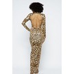 Animal Foil Gold Print Foil Mock Neck Body Con Maxi Dress