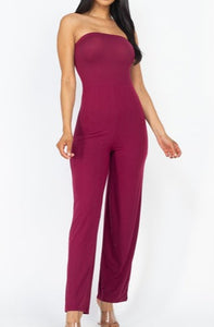 Burgundy Strapless Jumpsuit