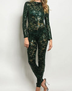 HUNTER GREEN SEQUIN JUMPSUIT