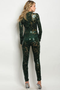 HUNTER GREEN SEQUIN JUMPSUIT