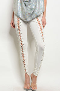 IVORY TIE FRONT LEGGINGS