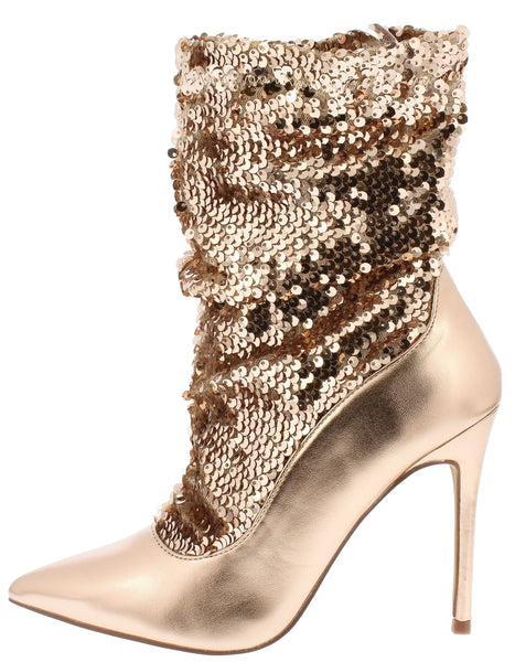 Rose Gold Sequin Stiletto Boot