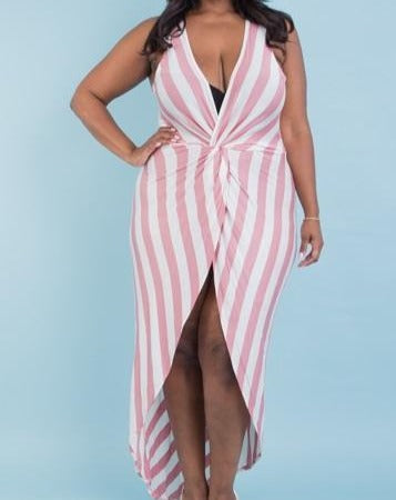 Stripe Sleeveless Hi-Lo Plus Dress