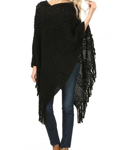 BLACK CLASSIC FRINGE PONCHO