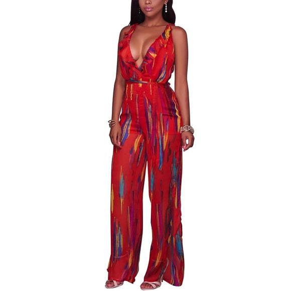 Red Colorful Jumpsuit